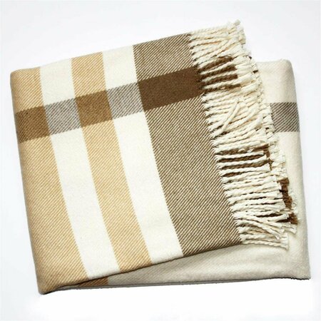 HOMEROOTS Plush Multi Beige Plaid Throw Blanket with Tassels 475706